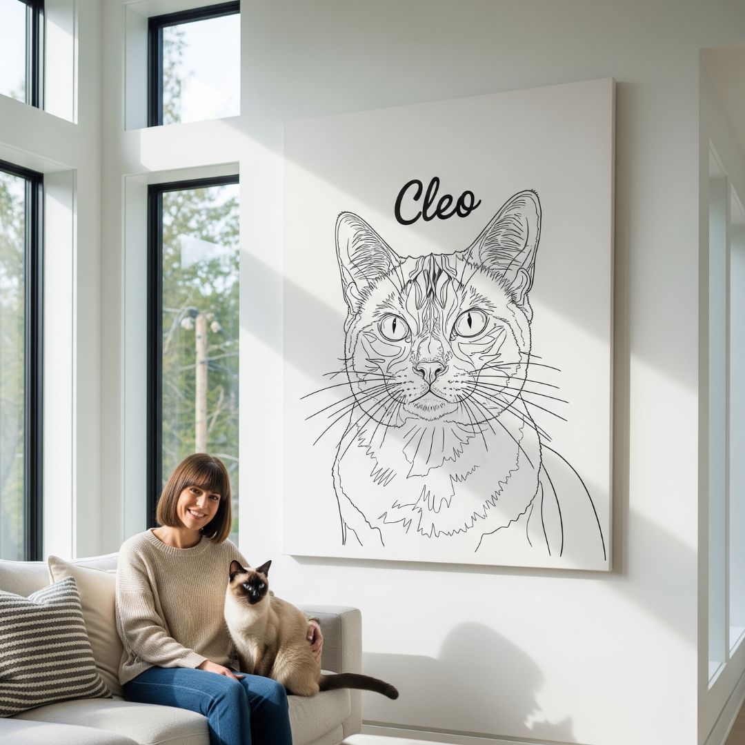 🤩 NEW - Custom Pet Portrait - Line Art Style - My Pet Canvas