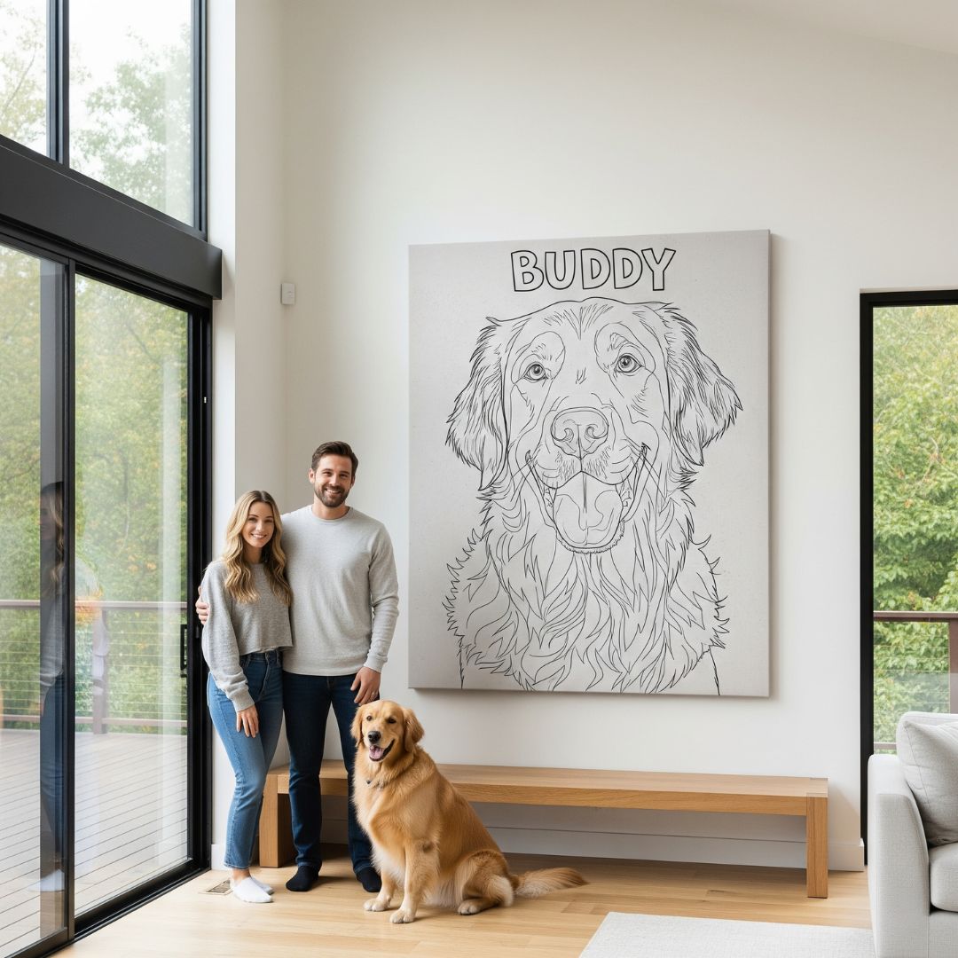 🤩 NEW - Custom Pet Portrait - Line Art Style - My Pet Canvas