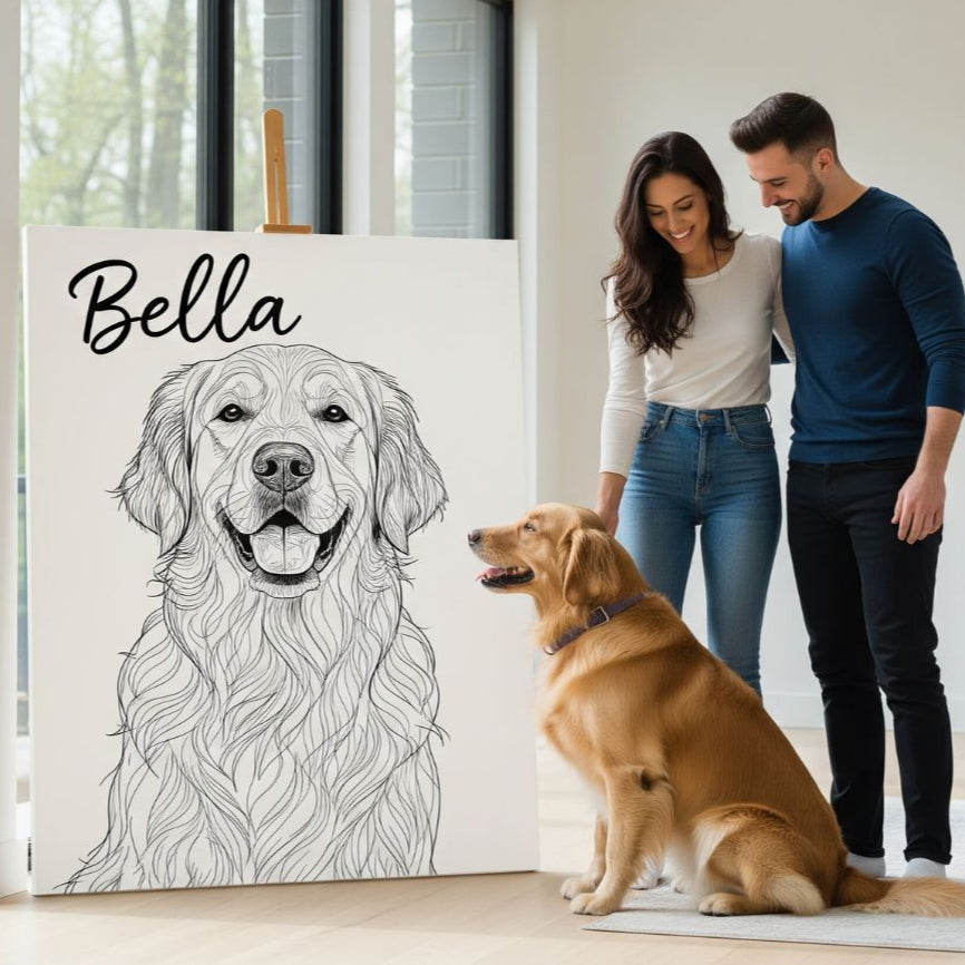 🤩 NEW - Custom Pet Portrait - Line Art Style - My Pet Canvas